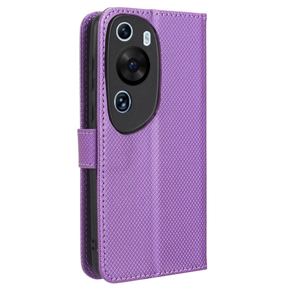 PU Leather Flip Case for Huawei P60 Art Protective Cover Diamond Texture Anti-Drop Wallet Phone Case