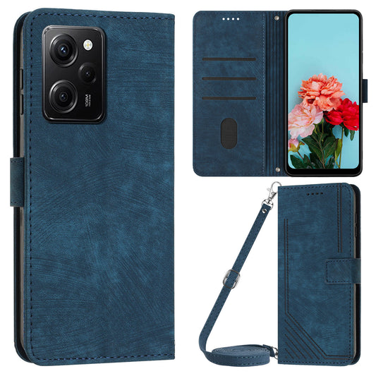 Leather Phone Case For Xiaomi Poco X5 Pro 5G / Redmi Note 12 Pro Speed 5G / Note 12 Pro 5G , Lines Imprinted Wallet Stand Cover