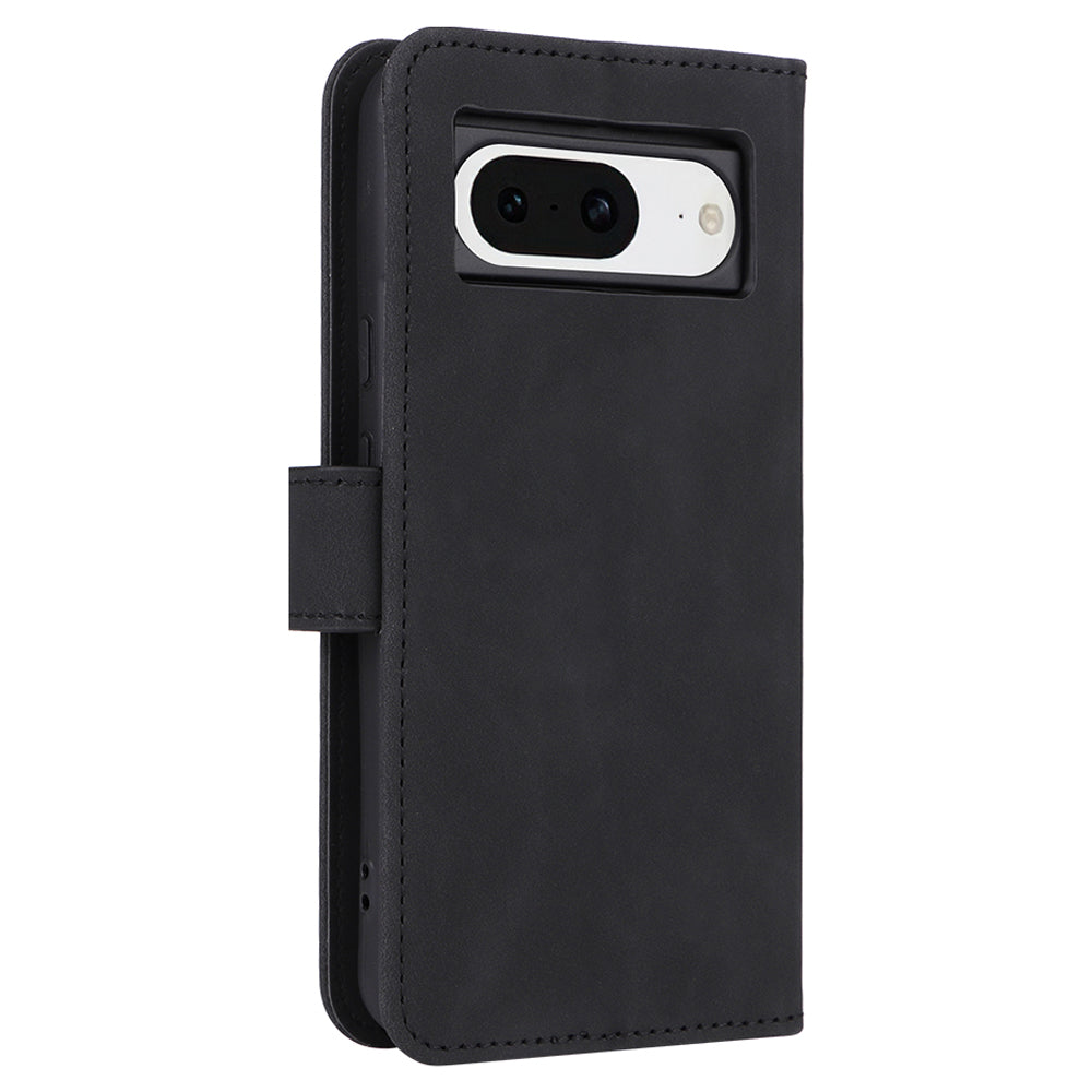 For Google Pixel 8 Leather Flip Wallet Phone Case Skin-touch Shockproof Stand Cover with Strap