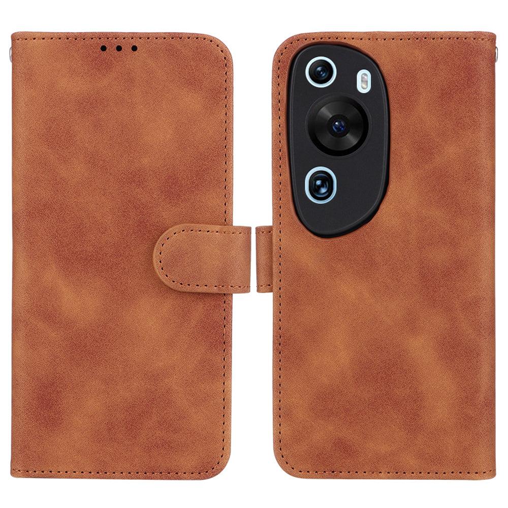 For Huawei P60 Art PU Leather Folio Flip Cover Wallet Stand Skin-touch Phone Case with Strap