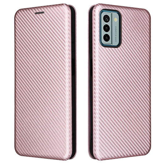 For Nokia G22 Carbon Fiber Texture Leather Case Flip Folio Stand Phone Cover with Card Holder