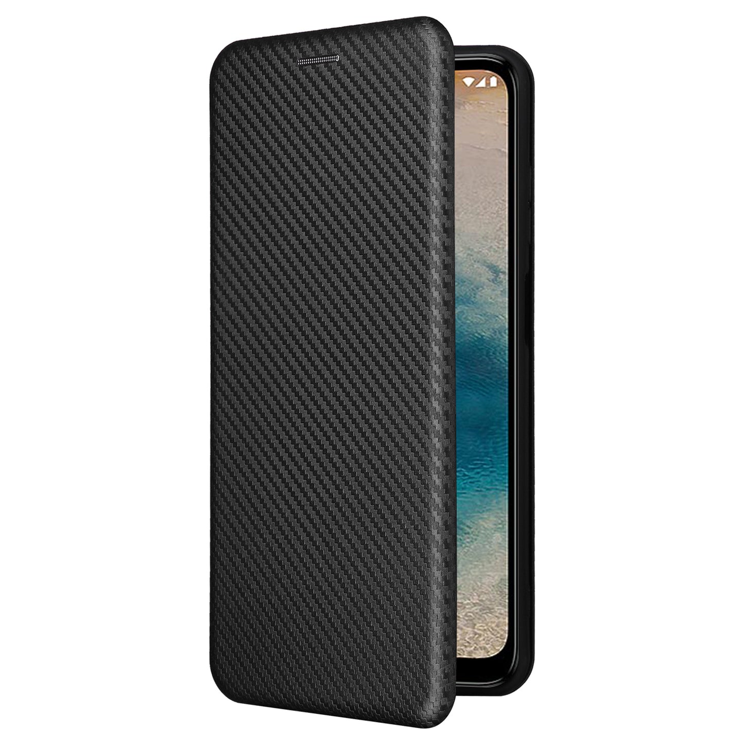 For Nokia G22 Carbon Fiber Texture Leather Case Flip Folio Stand Phone Cover with Card Holder