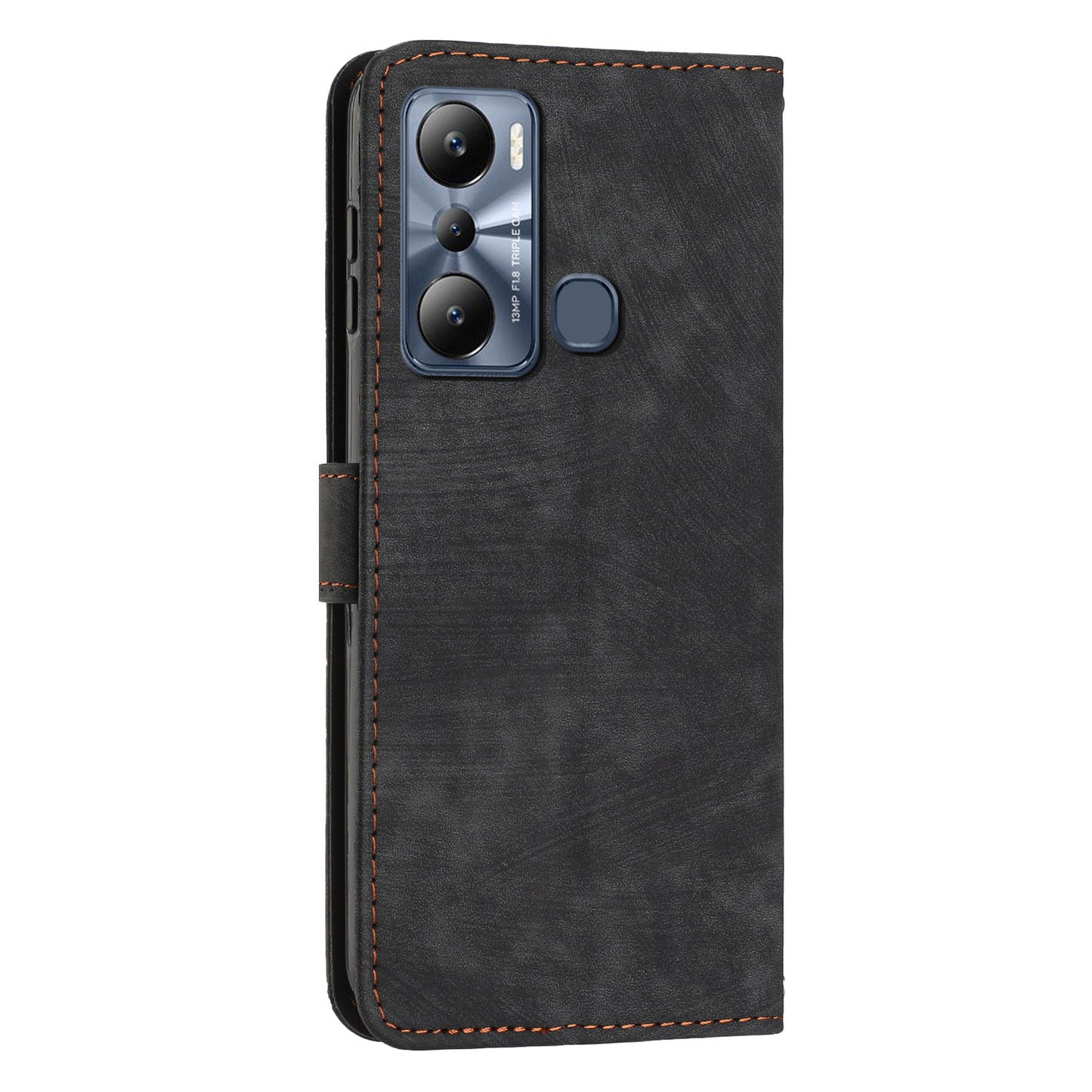 For Infinix Hot 20i 4G Stand PU Leather Case Skin-touch Lines Imprinted Phone Wallet Cover