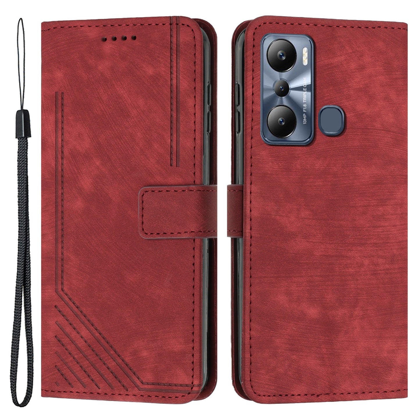 For Infinix Hot 20i 4G Stand PU Leather Case Skin-touch Lines Imprinted Phone Wallet Cover