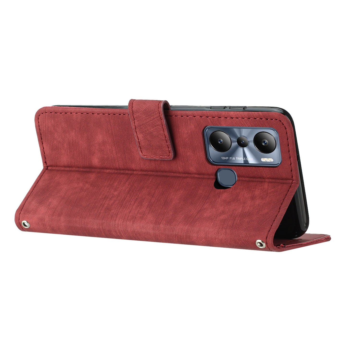 For Infinix Hot 20i 4G Stand PU Leather Case Skin-touch Lines Imprinted Phone Wallet Cover