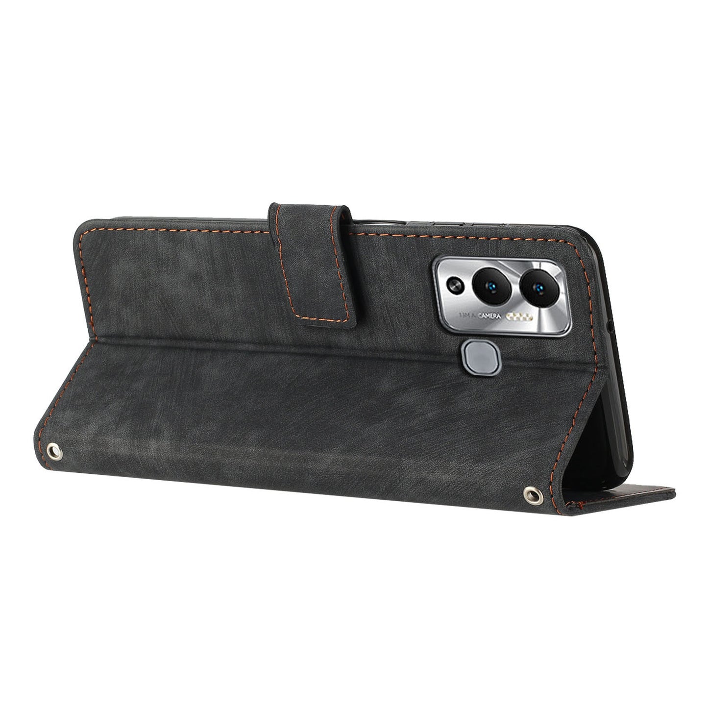 For Infinix Hot 12 Play 4G Skin-touch Wallet Phone Case Lines Imprinted Leather Stand Cover