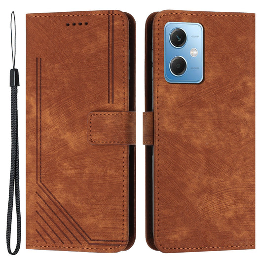 For Xiaomi Poco X5 5G / Redmi Note 12 5G (China) / (Global) / (India) Lines Imprinted Leather Wallet Cover Skin-touch Phone Case with Stand