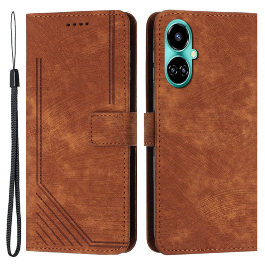 For Tecno Camon 19 4G / 19 Pro 4G / 19 Pro 5G Leather Phone Cover Stand Skin-touch Lines Imprinted Wallet Case