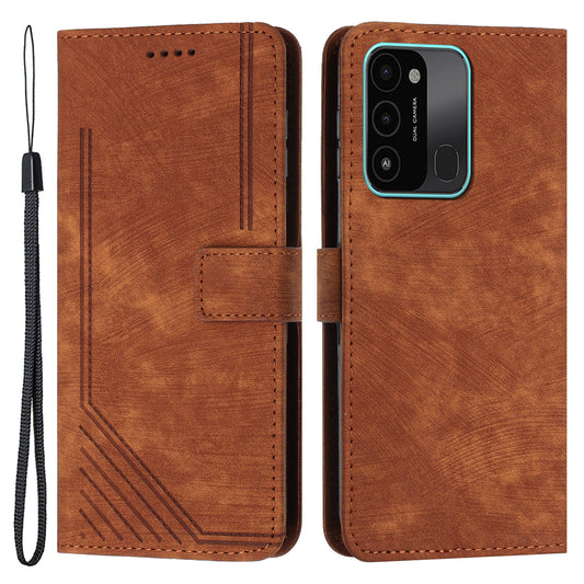 For Tecno Spark Go 2022/8C 4G Skin-touch Wallet Flip Cover Lines Imprinted Stand Phone Leather Case