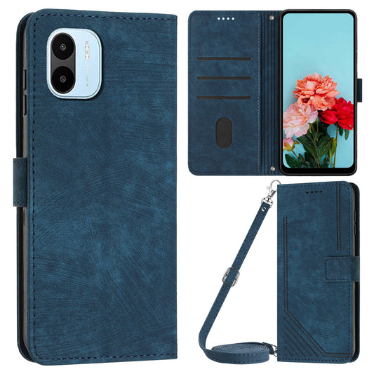 For Xiaomi Redmi A1 4G / A2 4G PU Leather Wallet Case Lines Imprinted Magnetic Closure Stand Phone Cover
