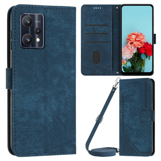 For Realme 9 Pro 5G / 9 5G / V25 / OnePlus Nord CE 2 Lite 5G Phone Case Leather Lines Imprinted Stand Wallet Cover with Straps