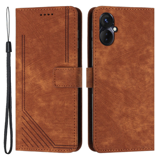 For Tecno Spark 9 Pro 4G PU Leather Wallet Lines Imprint Phone Shell Skin-touch Flip Stand Smartphone Case