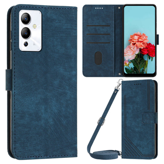 For Infinix Note 12i Anti-fingerprint PU Leather Wallet Phone Stand Case Lines Imprinted Cover with Straps