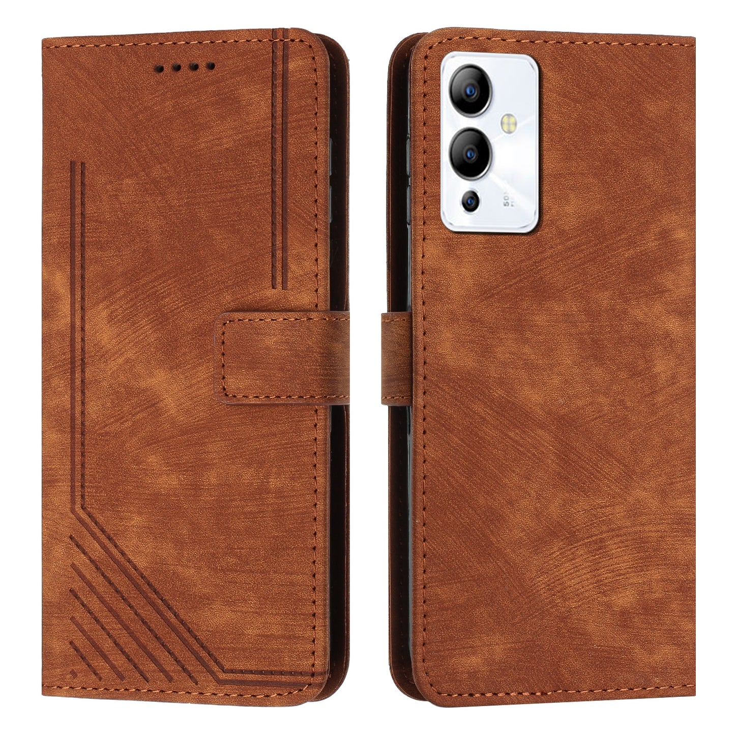 For Infinix Note 12i Anti-fingerprint PU Leather Wallet Phone Stand Case Lines Imprinted Cover with Straps