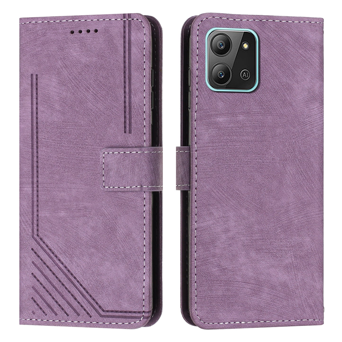 For Infinix Hot 11 2022 4G Flip PU Leather Case Lines Imprinted Stand Wallet Phone Cover