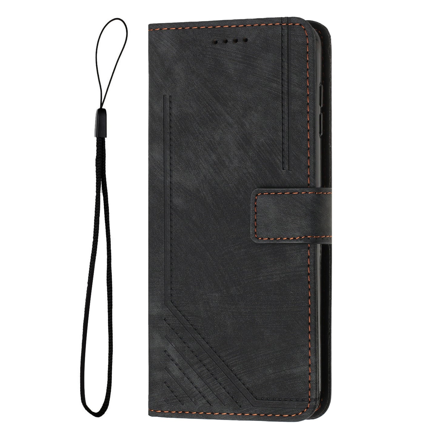 For Infinix Smart 6 Plus (India) 4G Stand PU Leather Wallet Phone Case Lines Imprinted Cover with Straps