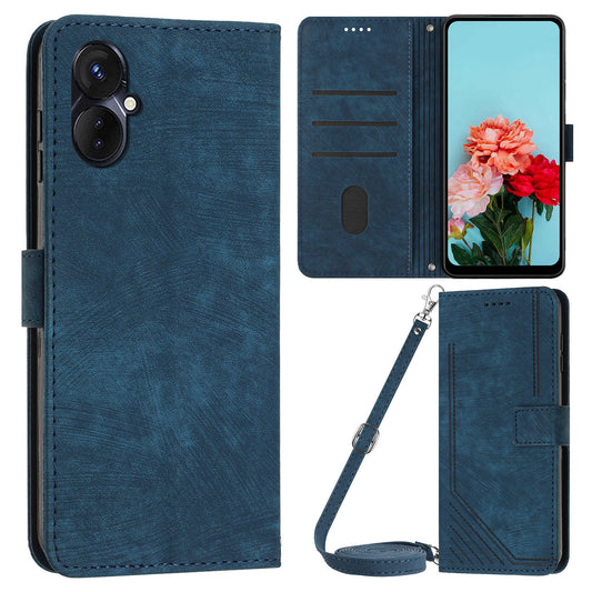For Tecno Camon 19 Neo 4G PU Leather Phone Case Wallet Stand Lines Imprinted Flip Protective Cover