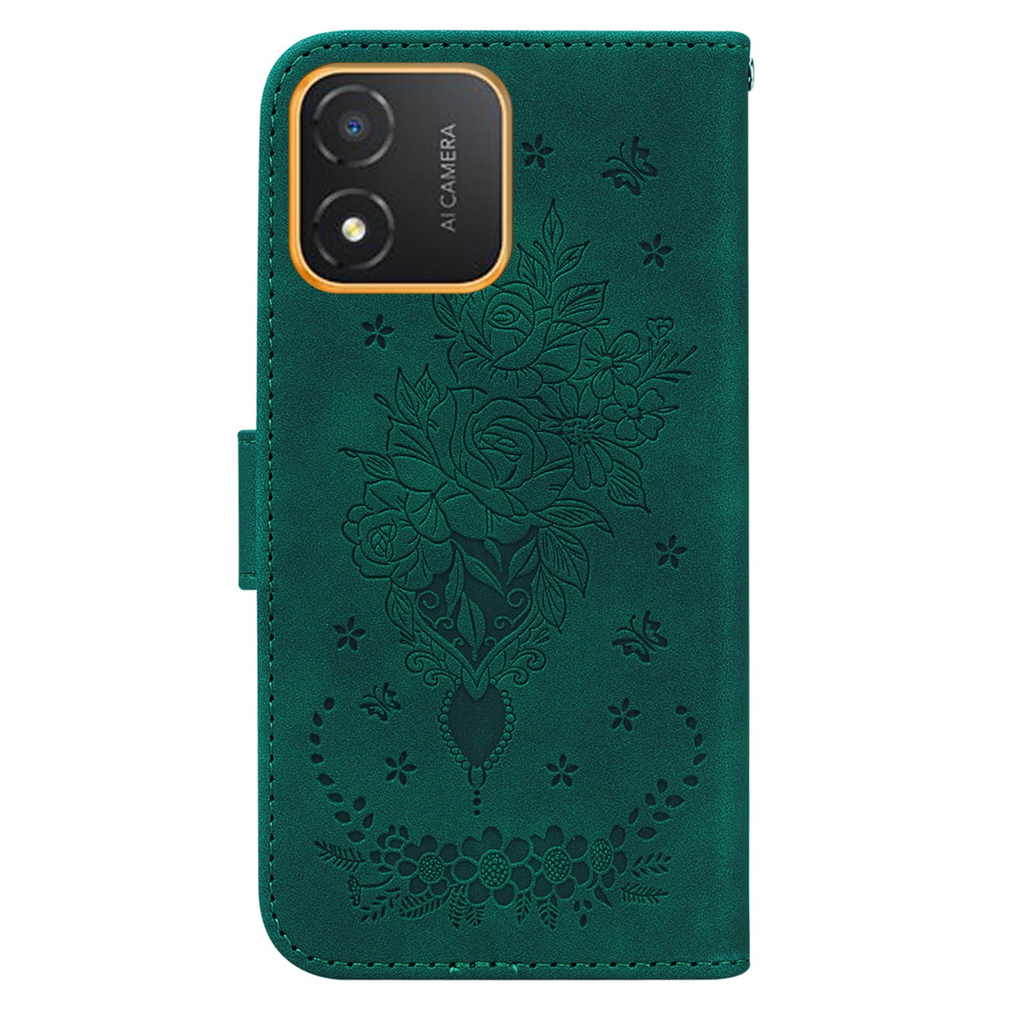 For Honor X5 4G TPU+PU Leather Phone Shell Rose Butterfly Imprinted Stand Wallet Phone Stand Case