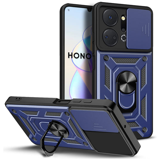 For Honor X7a 5G Kickstand Phone Case PC+TPU Phone Cover with Slide Camera Lens Protection
