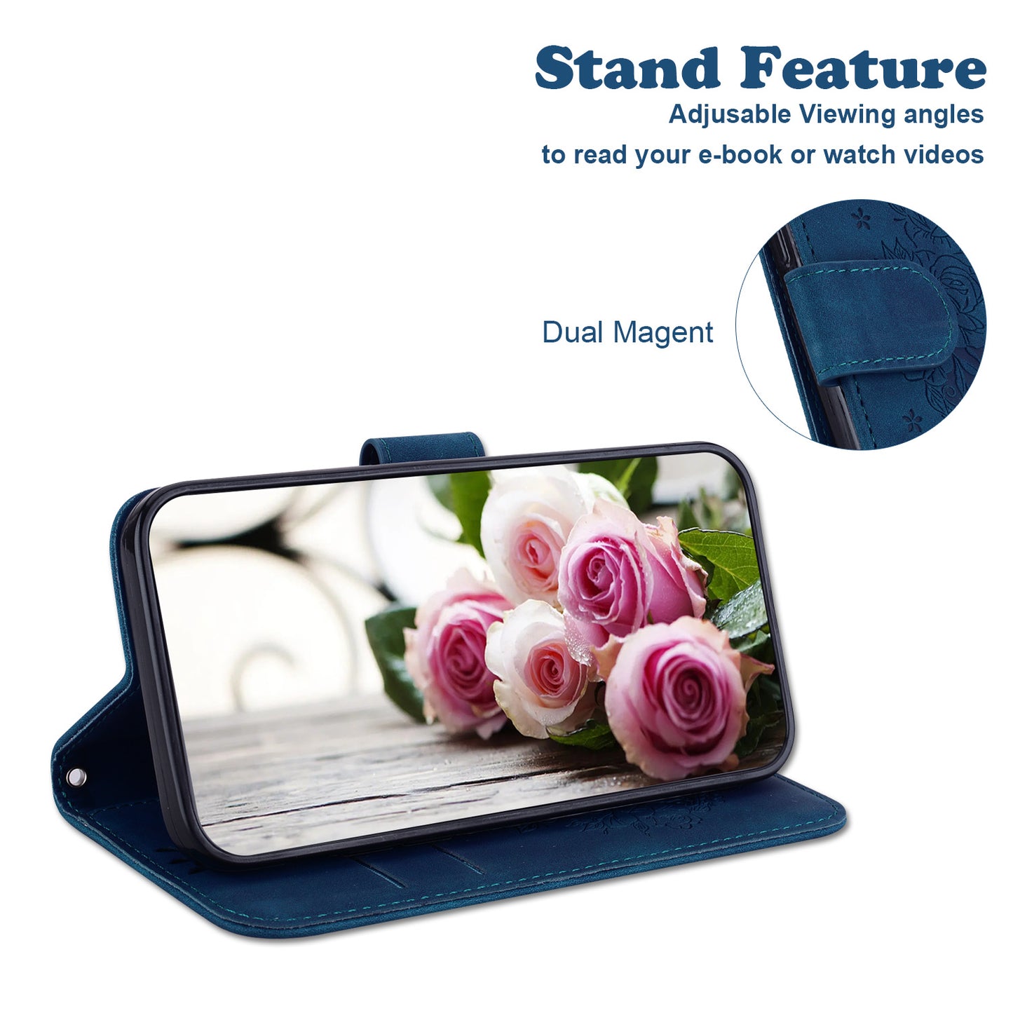 For Huawei nova Y61 4G / Enjoy 50z 4G Wallet Phone Stand Case Imprinted Rose Butterfly Leather Phone Shell Cover