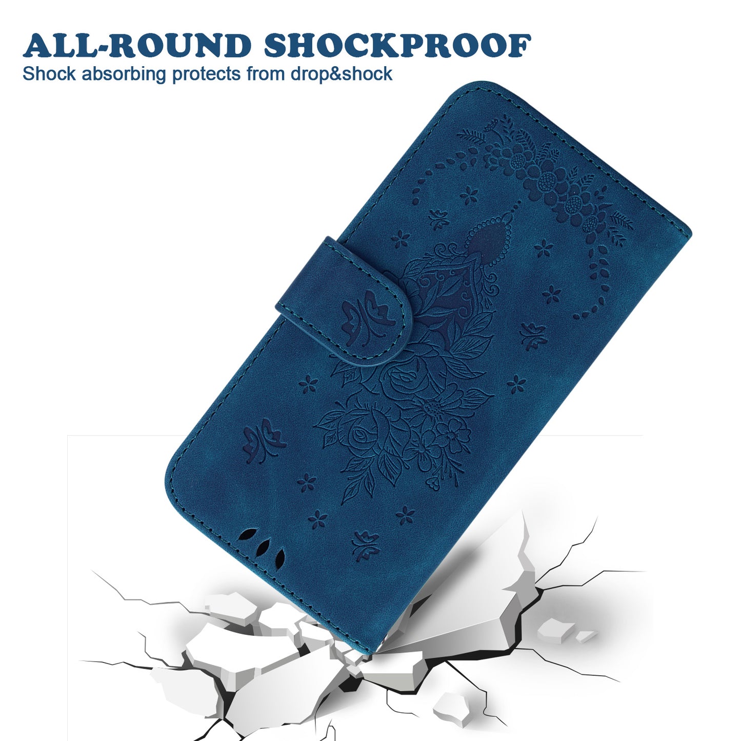 For Huawei nova Y61 4G / Enjoy 50z 4G Wallet Phone Stand Case Imprinted Rose Butterfly Leather Phone Shell Cover