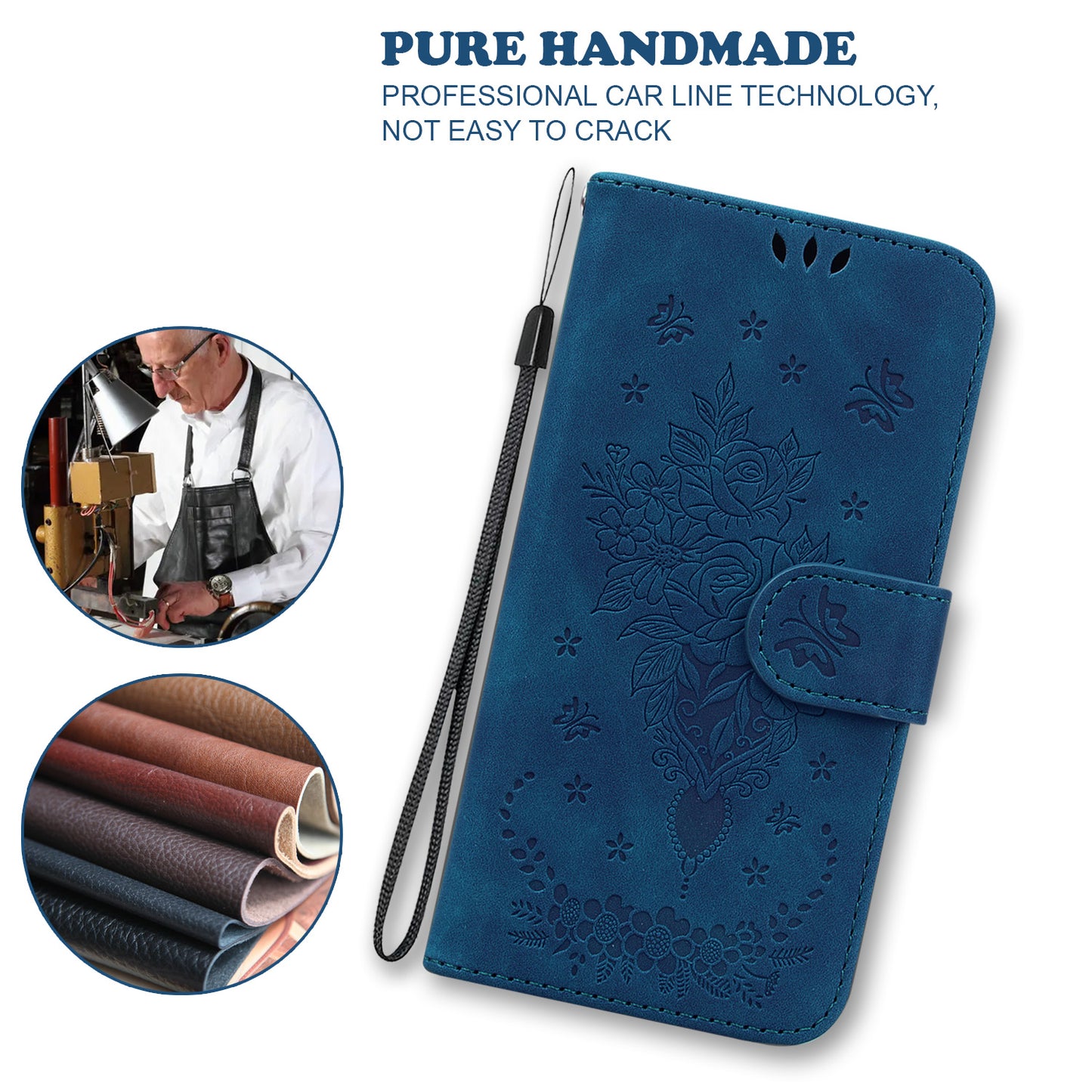 For Huawei nova Y61 4G / Enjoy 50z 4G Wallet Phone Stand Case Imprinted Rose Butterfly Leather Phone Shell Cover