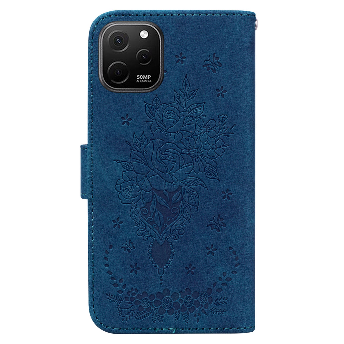 For Huawei nova Y61 4G / Enjoy 50z 4G Wallet Phone Stand Case Imprinted Rose Butterfly Leather Phone Shell Cover