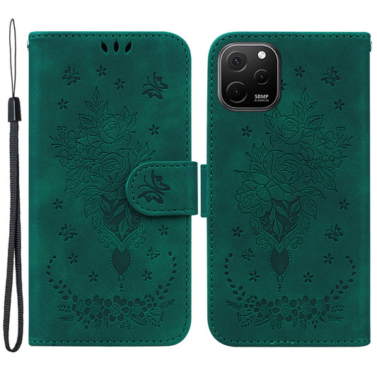 For Huawei nova Y61 4G / Enjoy 50z 4G Wallet Phone Stand Case Imprinted Rose Butterfly Leather Phone Shell Cover