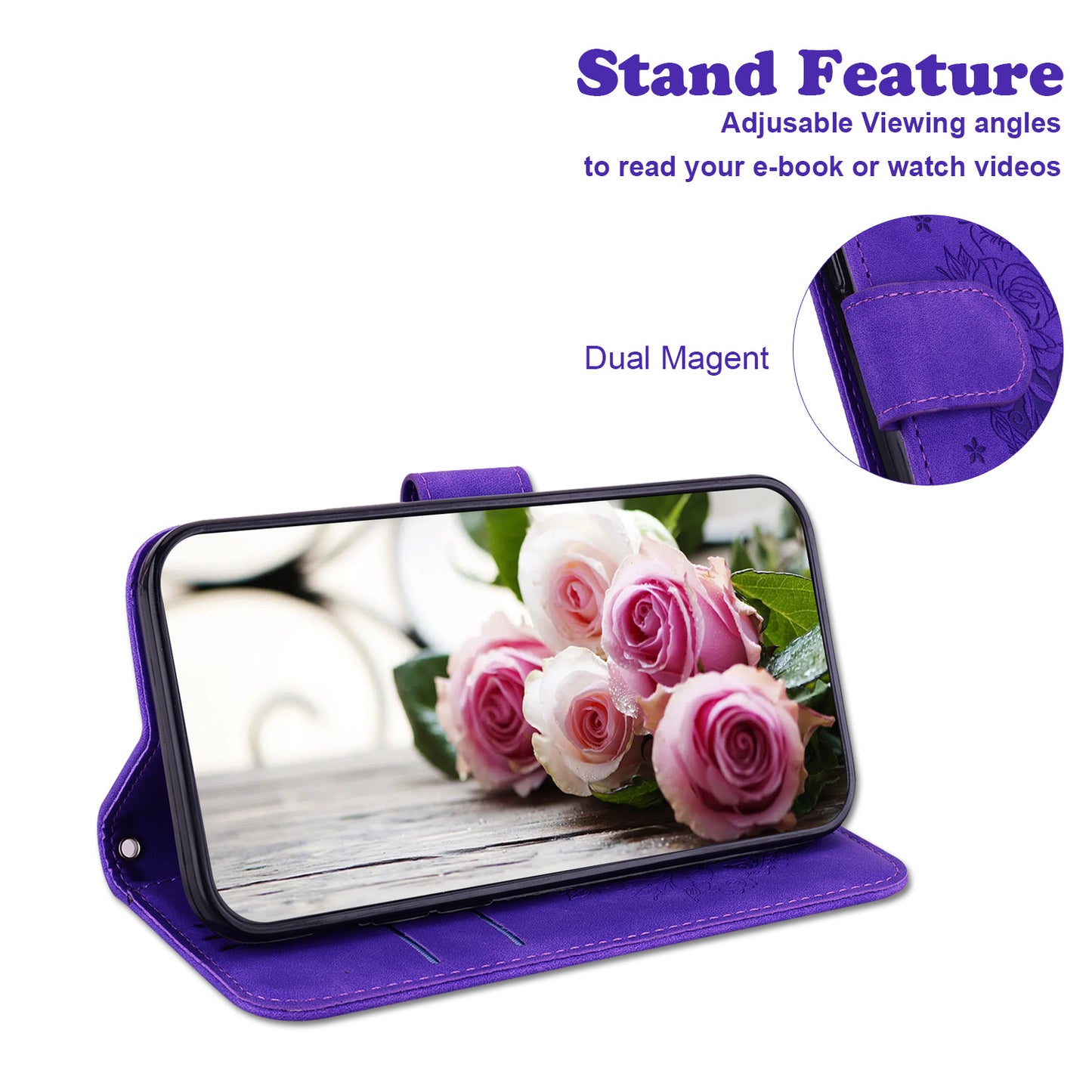 For Huawei nova Y61 4G / Enjoy 50z 4G Wallet Phone Stand Case Imprinted Rose Butterfly Leather Phone Shell Cover