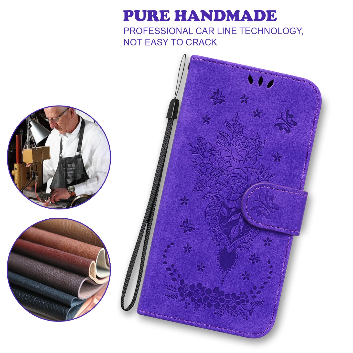 For Huawei nova Y61 4G / Enjoy 50z 4G Wallet Phone Stand Case Imprinted Rose Butterfly Leather Phone Shell Cover