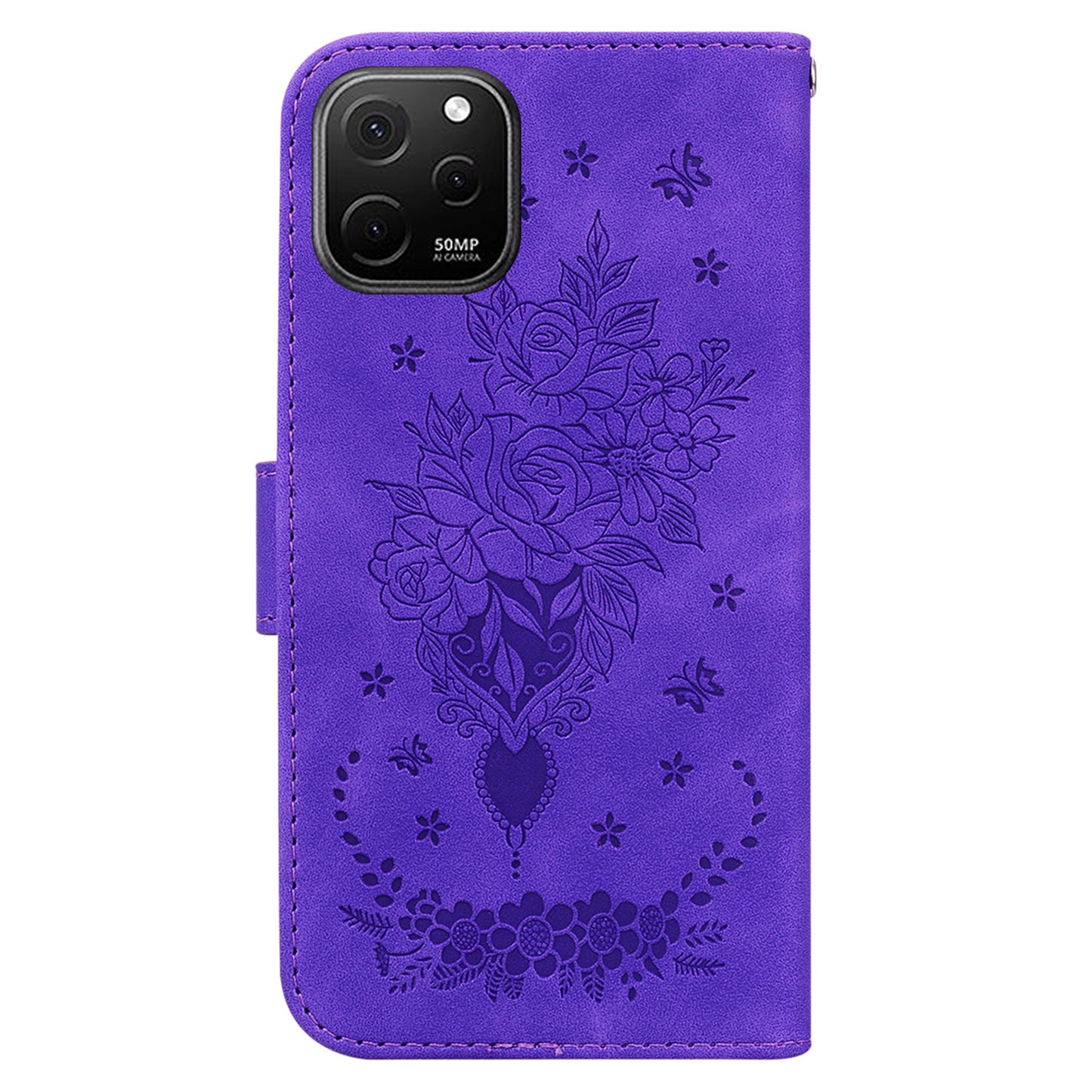 For Huawei nova Y61 4G / Enjoy 50z 4G Wallet Phone Stand Case Imprinted Rose Butterfly Leather Phone Shell Cover