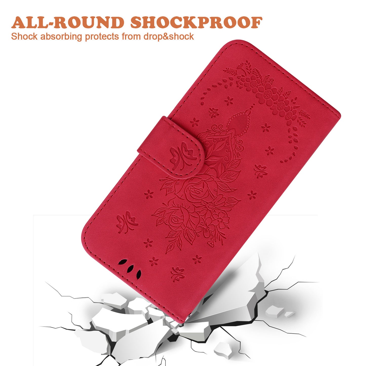 For Huawei nova Y61 4G / Enjoy 50z 4G Wallet Phone Stand Case Imprinted Rose Butterfly Leather Phone Shell Cover