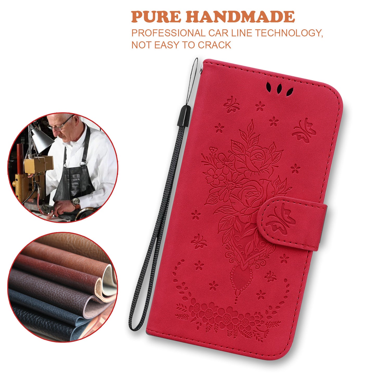 For Huawei nova Y61 4G / Enjoy 50z 4G Wallet Phone Stand Case Imprinted Rose Butterfly Leather Phone Shell Cover