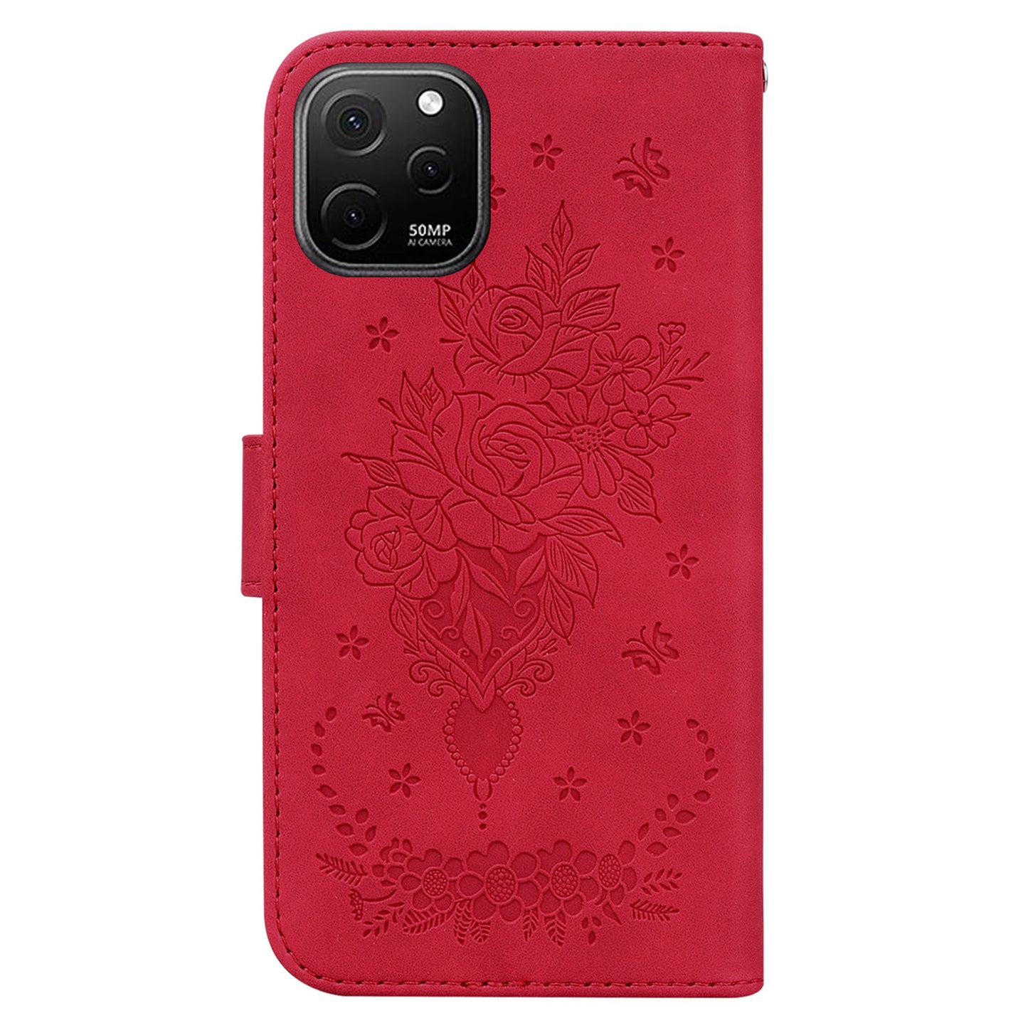 For Huawei nova Y61 4G / Enjoy 50z 4G Wallet Phone Stand Case Imprinted Rose Butterfly Leather Phone Shell Cover