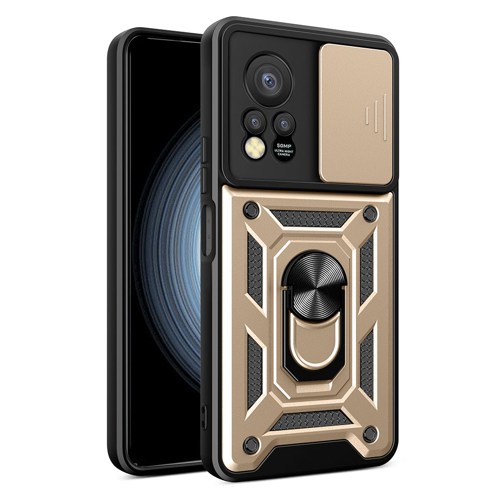 For Infinix Hot 11s PC+TPU Phone Case Slide Camera Lens Protection Kickstand Cover