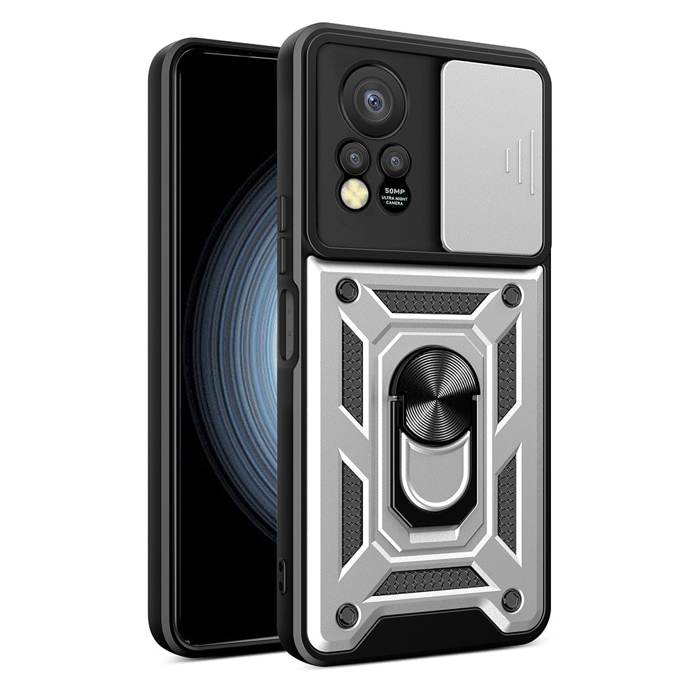 For Infinix Hot 11s PC+TPU Phone Case Slide Camera Lens Protection Kickstand Cover