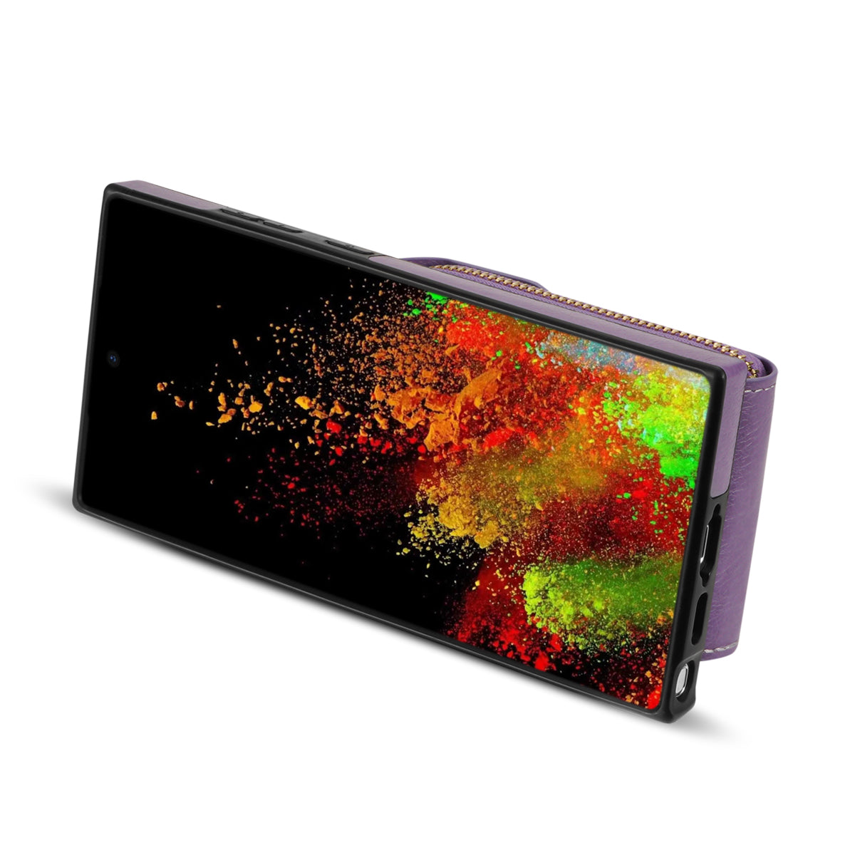 For Samsung Galaxy S23 Ultra Crossbody Card Holder Kickstand Case PU Leather Coated TPU Zipper Phone Cover