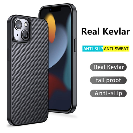 For iPhone 13 6.1 inch Kevlar Fiber TPU Drop-resistant Phone Cover Magnetic Protective Back Case