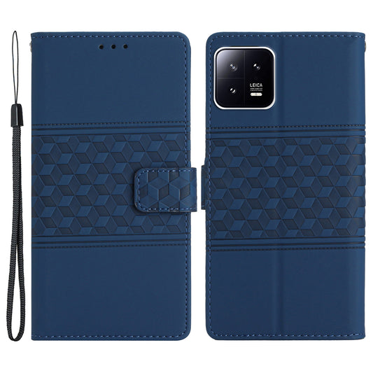 PU Leather Phone Case for Xiaomi 13 5G , Imprinted Rhombus Stand Wallet Cover