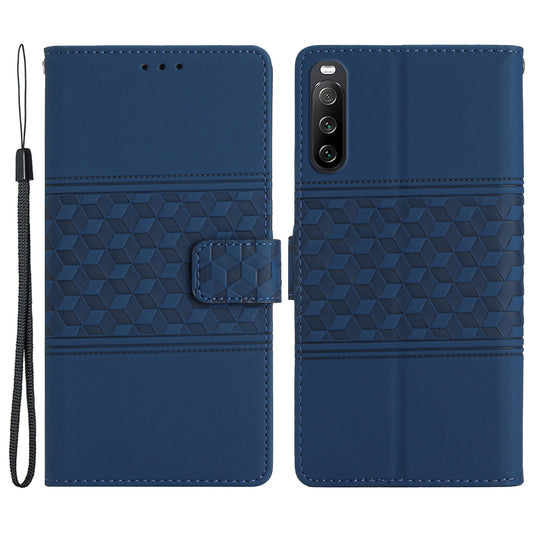 Anti-scratch Phone Leather Case for Sony Xperia 10 V , Imprinted Rhombus Stand Wallet Cover