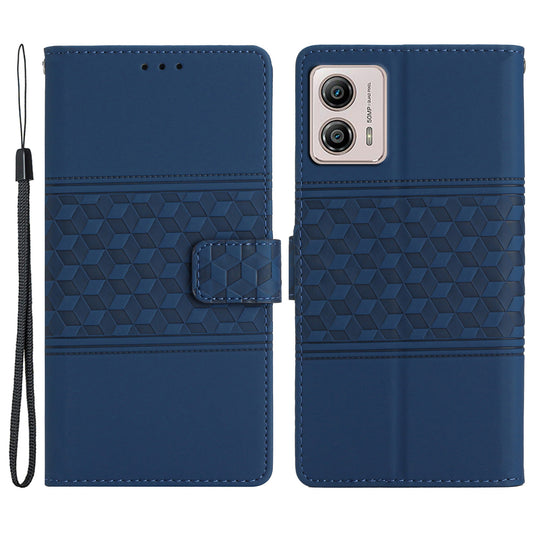 PU Leather Stand Case for Motorola Moto G73 5G , Wallet Imprinted Rhombus Cell Phone Cover