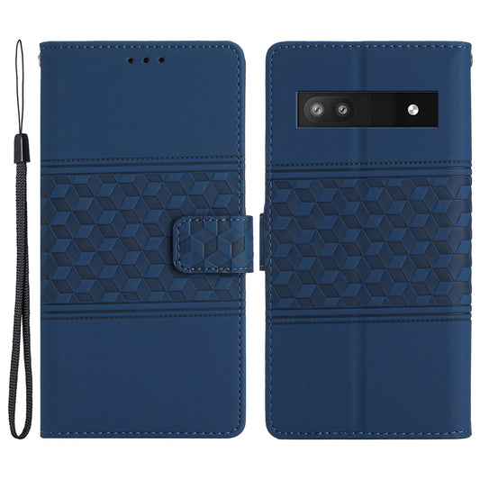 Imprinted Rhombus Leather Case for Google Pixel 7a , Anti-drop Phone Stand Wallet Cover