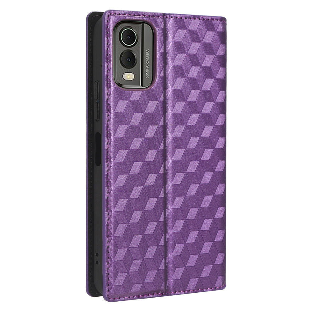 PU Leather Case for Nokia C32 Rhombus Imprint Flip Stand Wallet Phone Cover