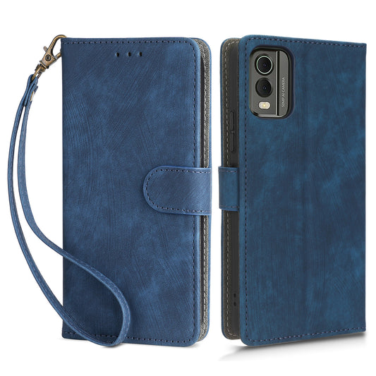 For Nokia C32 PU Leather Stand Phone Case RFID Blocking Wallet Cover with Strap