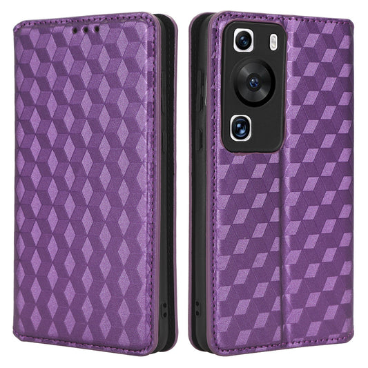 For Huawei P60 / P60 Pro Rhombus Imprint PU Leather Phone Case Flip Stand Wallet Cover