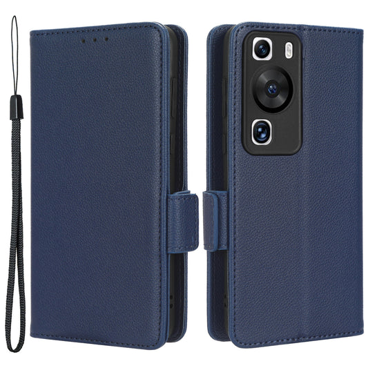 For Huawei P60 / P60 Pro Litchi Texture PU Leather Wallet Protective Case Stand Phone Cover with Strap
