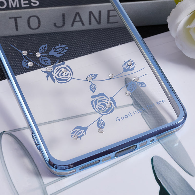 KADEM For Samsung Galaxy M53 5G TPU Phone Cover Flower Pattern Rhinestone Decor Electroplating Case