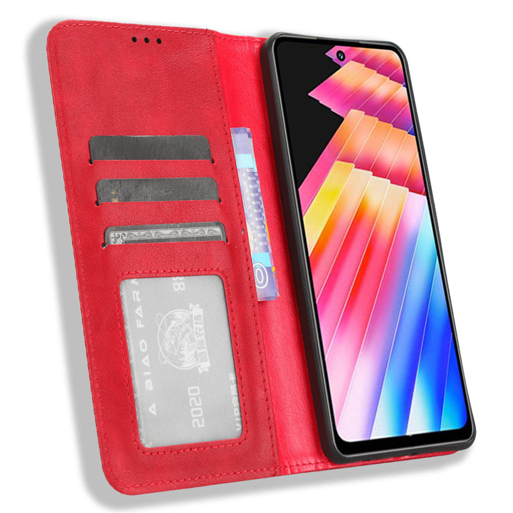 For Infinix Hot 30 Play Retro PU Leather Phone Case Folio Stand Wallet Protective Shell