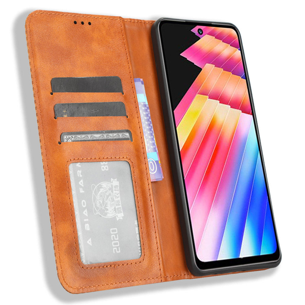For Infinix Hot 30 Play Retro PU Leather Phone Case Folio Stand Wallet Protective Shell