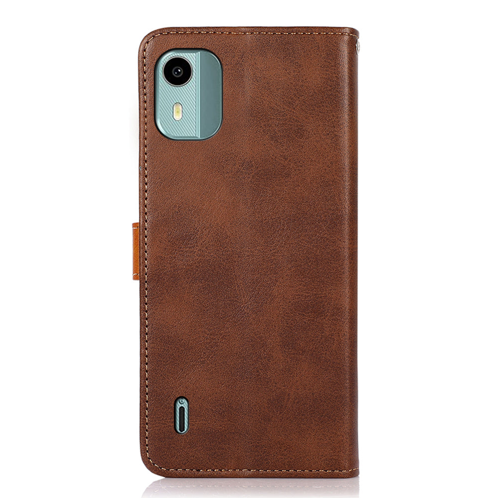 KHAZNEH For Nokia C12 4G / C12 Plus / C12 Pro Phone Leather Cover Gold Button Magnetic Case with Stand Wallet